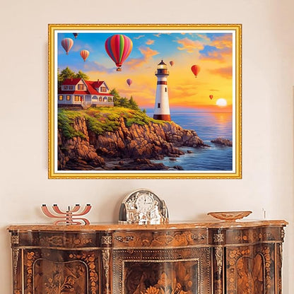 DMCVIVR Stamped Cross Stitch Kits for Beginners Adults Needlepoint Kits for Beginners Embroidery Kits for Adults Crossstitch Kit for Beginners 11CT-Seaside Lighthouse 16x20 inch