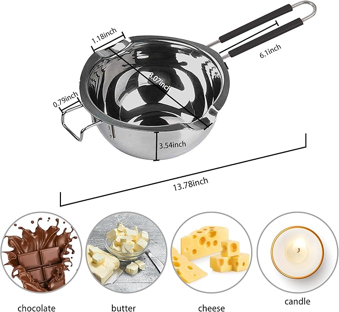 Stainless Steel Double Boiler Melting Pot with Heat Resistant Handle, Large Capacity Chocolate Melting Pot for Butter Candy Butter Cheese, Candle Making (1200/2200ML)