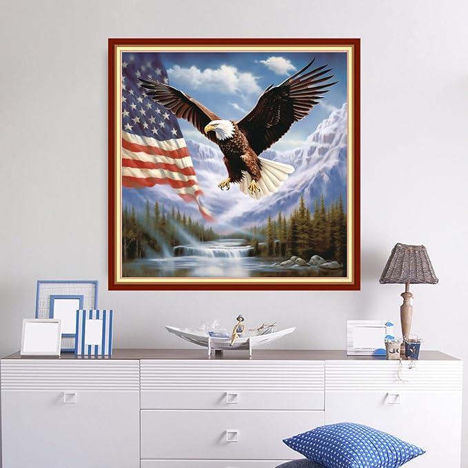 Dooxvey Cross Stitch Kits for Adults Beginners - Full Range of Stamped Kits - 11CT Cross Stitch Patterns - Flag Eagle 18x18 inch