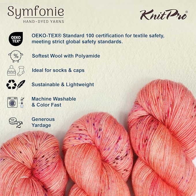 KnitPro Symfonie Hand Dyed Yarn | Extra Fine Merino Wool & Polyamide Blend for Knitting & Crocheting, Fingering Weight, Oeko-TEX Certified 400m, 100g Skein | Terra Variegated Blush