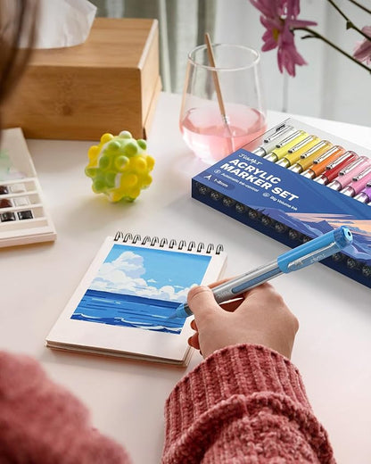 JusArt Acrylic Paint Markers Brush Tip 18 Colors, Water-Based No-Bleed Markers with Automatic Ink Control, Waterproof Acrylic Paint Pens for DIY Art & Crafts -Fabric, Rock, Wood, Glass, Ceramic, Metal