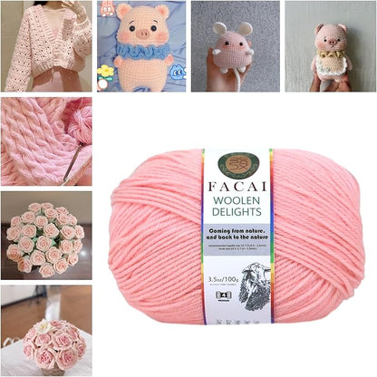 Facai Blend Merino Wool Yarn for Knitting - Worsted Weight,197yds (3.5oz) Ball, Ideal for Sweaters, Scarves, and Accessories (3, Pink)