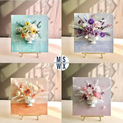 Artistic Oil Painting & Plaster Vase Set - DIY Dried Flower Holder, Separated Components for Easy Assembly, Decorative Wall Art & Textured Vase for Living Room, Bedroom, Office Home Table Decor (D)