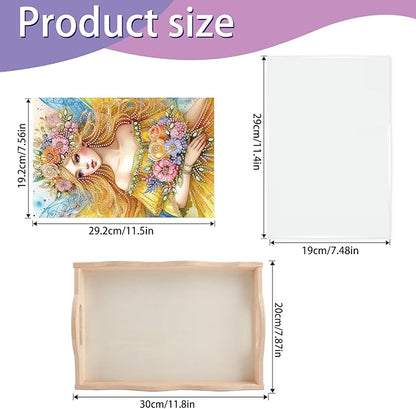 JISHSHAY Fairy Elf Diamond Art Serving Tray Diamond Painting Food Tray Gem Art Serving Platter Gem Painting Mosaic Kits for Adults DIY Kits for Adults, with Wood Handle 20×30cm/7.87×11.81in