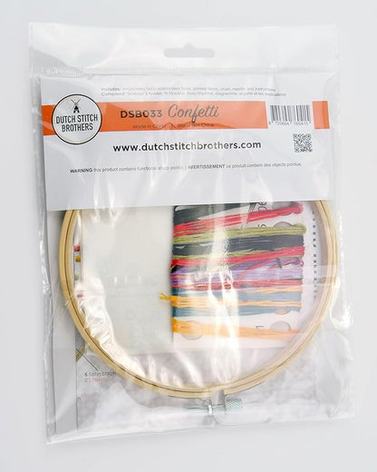 DUTCH STITCH BROTHERS Confetti Embroidery Starter Kit with Pattern and Instructions. Stamped Embroidery Kits with Embroidery Clothes with Pattern. 6" Embroidery Hoop