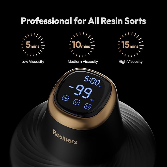 Resiners Resin Bubble Remover Airless Pro, 3 Min Remove 99.99% Bubbles, 99kPa Vacuum Chamber (20L/min), 3.2L Big Capacity for All Epoxy,UV Resin,Silicone,Art Crafts,Jewelry Making (Patented)