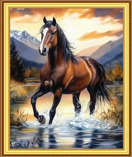Foxnyart Stamped Cross Stitch Kits Full Range of Embroidery Needlework Starter Kits for Beginners Adults 11CT Embroidery Patterns Art Crafts DIY Needlepoint Kit-A Galloping Horse 16x20 inchs