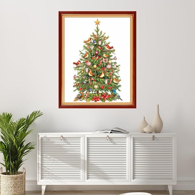 Foxhool Stamped Cross Stitch Kits,11CT Printed Cross Stitch Pattern Full Embroidery Kits for Beginner Needlepoint Kits-Christmas Tree 16x20 inchs