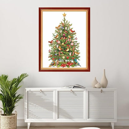 Foxhool Stamped Cross Stitch Kits,11CT Printed Cross Stitch Pattern Full Embroidery Kits for Beginner Needlepoint Kits-Christmas Tree 16x20 inchs