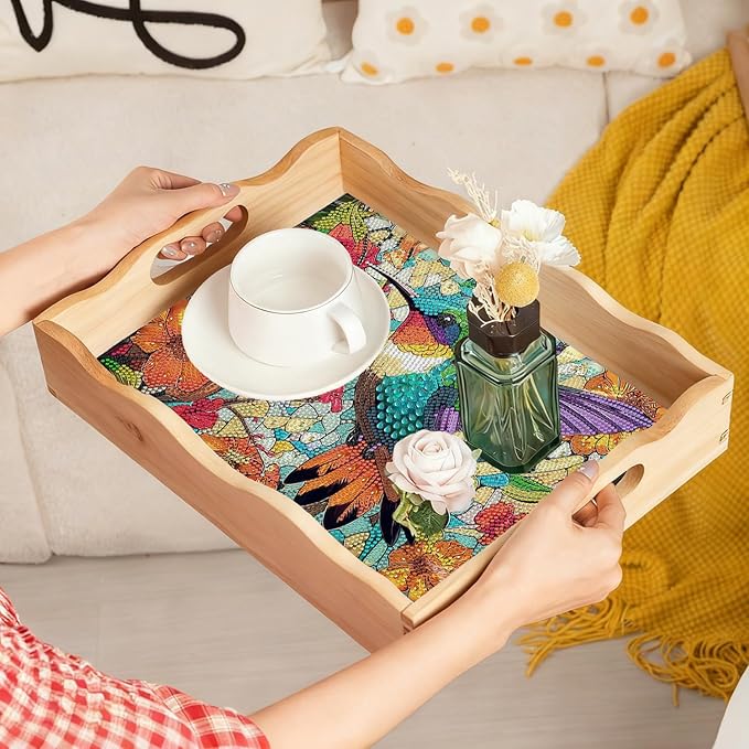EWJRNSF Diamond Art Kits for Adults Wooden Serving Trays with Handles, 5D Diamond Painting Big Gem Arts and Craft Gifts Trays Decor Gift Home Decor (CP040)