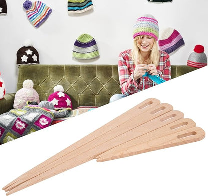 Kodrily 5PCS Weaving Needles, Big Eye Wood Weaving Tools Set, Beech Knitting Fork, DIY Hand Knitting Wood Tool, Portable Needles Weaving Sticks for Crafts Sewing Weaving Yarn