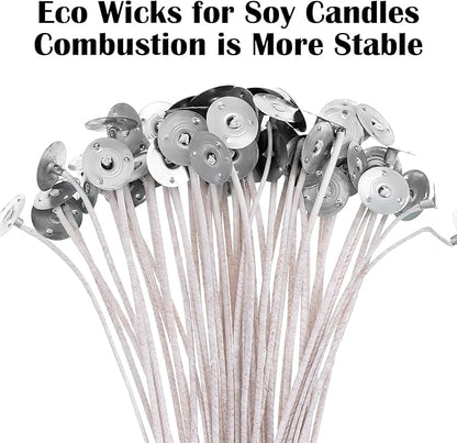 100Pcs Candle Wicks with Base, 8 Inch ECO Candle Wicks for Candles Making, Cotton Thick Wood Wick for Soy Candles DIY Crafts