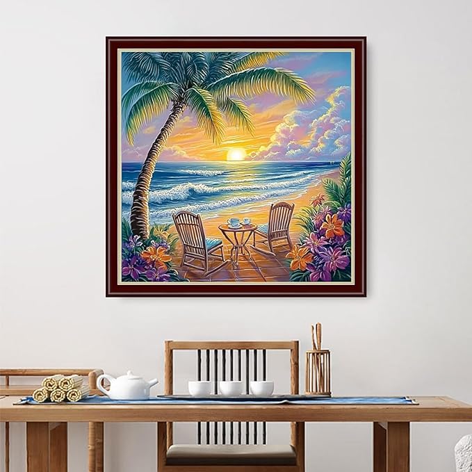 Dimensean Stamped Cross Stitch Kits Full Range of Embroidery Patterns Starter Kits for Beginners Adult DIY Cross Stitches Needlepoint Kits 11CT-Rest at Sunrise by The Seaside 18x18 inch