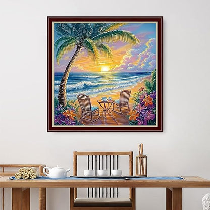 Dimensean Stamped Cross Stitch Kits Full Range of Embroidery Patterns Starter Kits for Beginners Adult DIY Cross Stitches Needlepoint Kits 11CT-Rest at Sunrise by The Seaside 18x18 inch