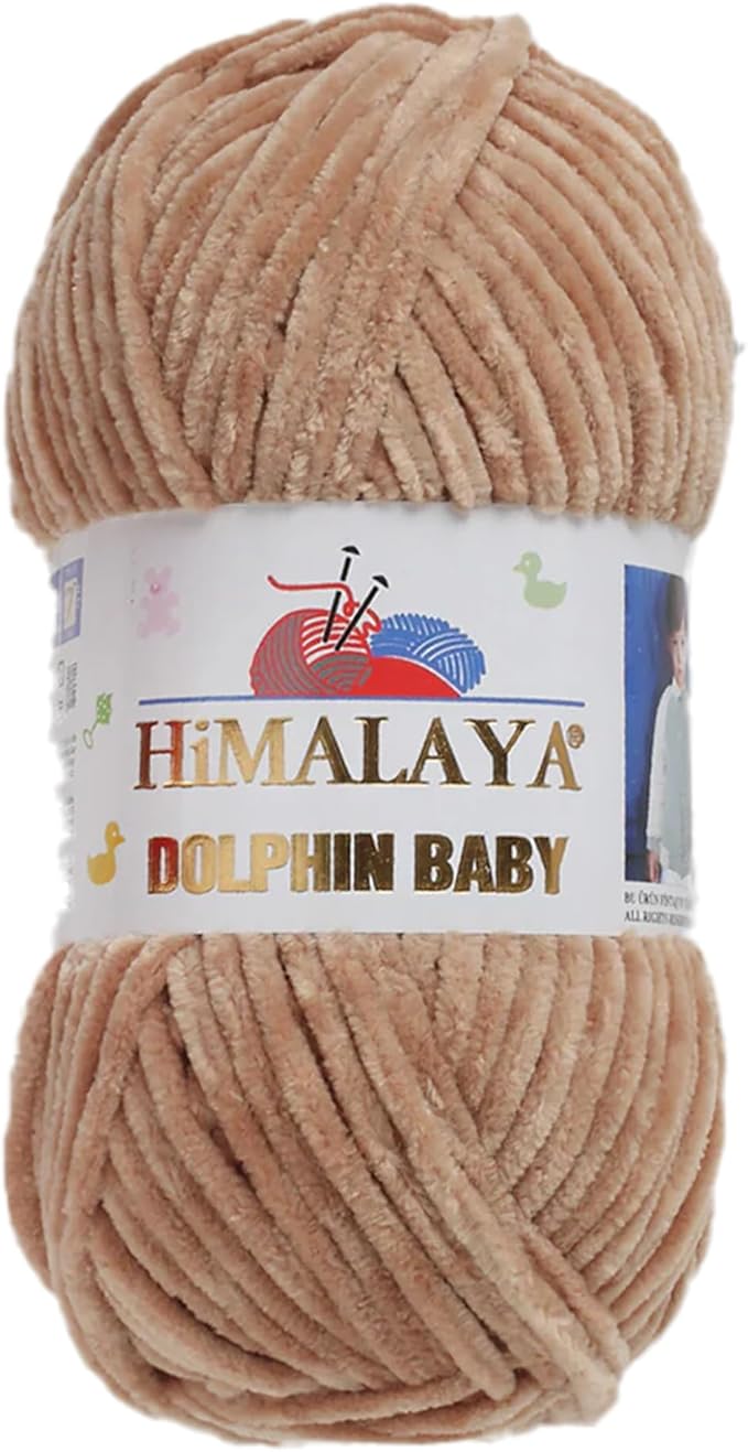 1 Skein/Pack Himalaya Dolphin Baby Chenille Yarn, Each Ball 100 gr (3.5 oz), 120 m (132 Yards), 100% Polyester, Super Bulky Baby Blanket Velvet Amigurumi Yarn, 80365 - Coffee