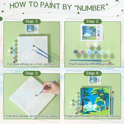 Nezyo 12 Sets Paint by Numbers Kit with Frame for Adult Beginners, Paint by Number DIY Acrylic Painting Canvas for Painting Party, Classroom Activity Birthday Gift, 8 x 8 Inch(Scenery)