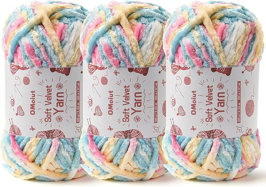 3x100g Fluffy Velvet Chenille Yarn for Crocheting and Knitting, 3x87.4yd Baby Yarn for Crocheting Soft, Crochet Chunky Yarn Amigurumi Yarns（Candy Color