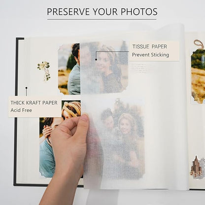 Vienrose Premium Scrapbook Photo Album with Writing Space 12"x12", DIY Scrapbook Album with 60 Pages, Large Photo Book for Baby Family Travel Vacation, Valentine Gift Black