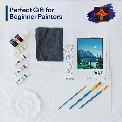 Painting4Real DIY Art Painting Kit for Adults – Learn to Paint Moon River with Video Tutorials – 9 Pieces Acrylic Paint Set for Adults –Perfect Christmas Crafts & Holiday Gifts for Art Lovers