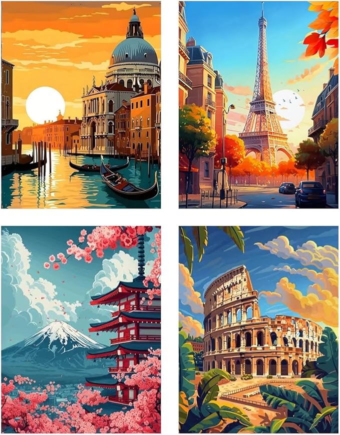 4 Pack City Landscape Cross Stitch Kits for Adults - Embroidery Kits for Beginners Adults, Dimensions Counted Cross Stitch Kits for Arts Craft Kits12x16 inch ﻿
