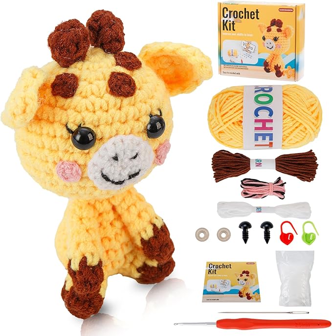 Crochet Kit for Beginners Crochet Animal Kit Crafts for Adults with Step by Step Video Tutorial Hobbies for Women Crochet kit Crochet Animals Beginner Crochet kit DIY Knitting Supplies（Handsome Deer）