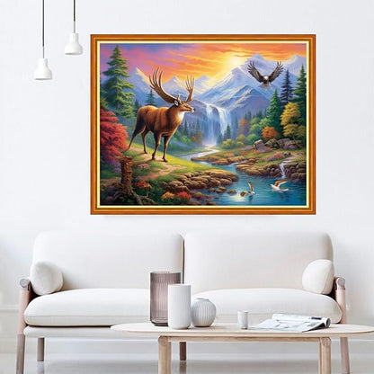 Dooxvey Cross Stitch Kit for Adults Beginners - Stamped Needlepoint Embroidery Pattern, Lucky Deer 16x20 Inch, 11CT