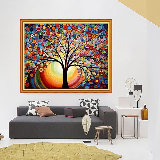 Foxhool Stamped Cross Stitch Kits,11CT Printed Cross Stitch Pattern Full Embroidery Kits for Beginner Needlepoint Kits-Colorful Moonlight Tree 16x20 inch