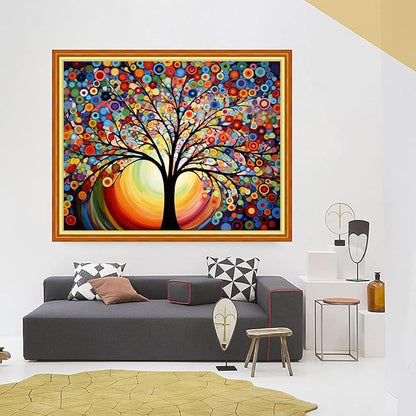 Foxhool Stamped Cross Stitch Kits,11CT Printed Cross Stitch Pattern Full Embroidery Kits for Beginner Needlepoint Kits-Colorful Moonlight Tree 16x20 inch