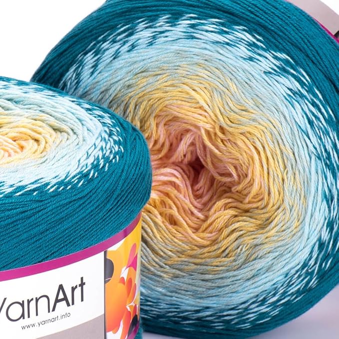 2 Skein/Pack Yarnart Flowers Gradient Yarn, Each Ball 8.8 Oz (250gr) / 1094 Yards (1000m), 55% Cotton 45% Acrylic, Superfine Fingering Weight for Knitting and Crochet, 270 - Light Blue Pink