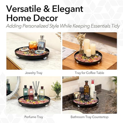 GooCare DIY Decorative Tray Craft Kit for Adult - Create Your Own Real Flower Tray with Epoxy Resin, Metal Tray for Vanity, Perfume, Key, Trinket Organizer, Table Decor (Black, Basic)