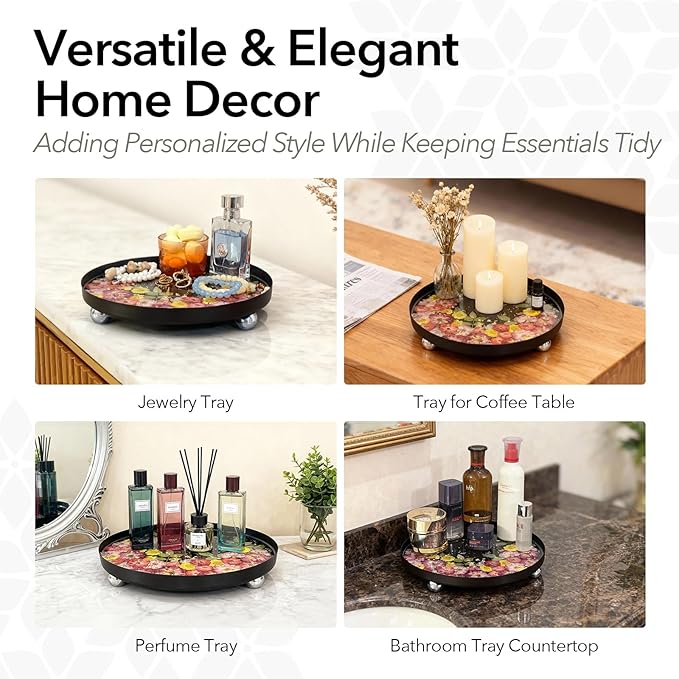 GooCare DIY Decorative Tray Craft Kit for Adult - Create Your Own Real Flower Tray with Epoxy Resin, Metal Tray for Vanity, Perfume, Key, Trinket Organizer, Table Decor (Beige, Basic)