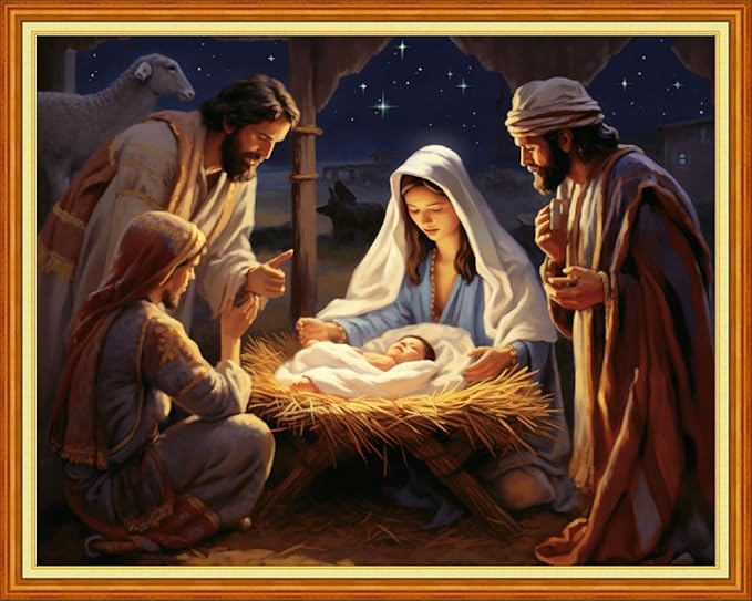 Dimensean Stamped Cross Stitch Kits Full Range of Embroidery Patterns Starter Kits for Beginners Adult DIY Cross Stitches Needlepoint Kits 11CT-Nativity 16x20 inch