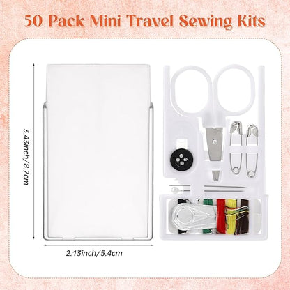 Knitgrip 50 Boxes Mini Travel Sewing Kit Quick Fix Sewing Kits Bulk Basic Portable Pre Threaded Needle Emergency Repair Tool for Christmas Gifts Beginner Traveler Home Hotel (White)