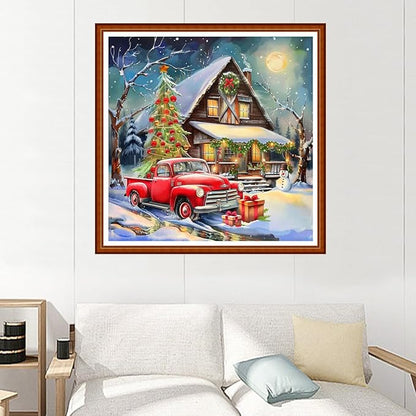 Joyhoor Stamped Cross Stitch Kits for Beginners Needlepoint Kits for Adults Embroidery Kits 11CT Counted Cross Stitch Kits Printed Embroidery Pattern-Christmas Snow Scenery 18x18 inchs