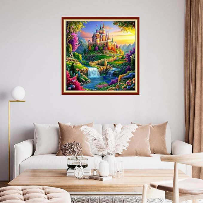 Fanxvivy Stamped Cross Stitch Kits for Beginners Full Range of Cross Stitching Preprinted Embroidery Kits for Adults, 11CT Embroidery Pattern Needlepoint Kits-Magic Castle 18x18 inch
