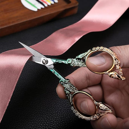 YOUGUOM Embroidery Scissors, Sharp Pointed Sewing Scissors for Craft Cross Stitch Needlework Artwork Knitting Threading Small DIY Tools, 4.6in Gold Green Cute Bird