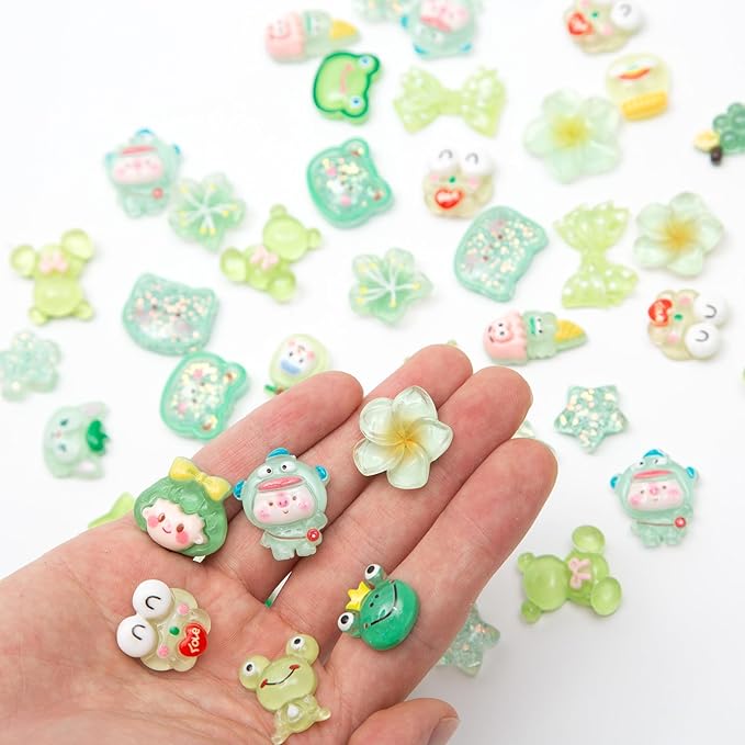 60pcs Slime Charms Cute Set for Crafts, Resin Set Ornament Scrapbooking, 3D Flatback Cute Embellishments for Scrapbook and Mini Decorations (Green)