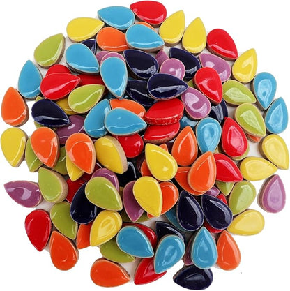 EDFLIFE Ceramic Mosaic Tiles for Crafts, 7oz Assorted Colors Petal Mosaic Tiles Ceramic for Art Supplies, Mosaic Making Kit for DIY Hobbies Children Handmade Home Decoration Art Projects (Drop)