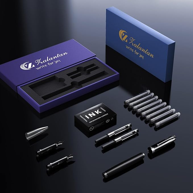 Zalantan Fountain Pen-Smooth Writing Metal Water Pen with Gift Case Fine Nib Consistent Ink Flow Luxury Pen for Nice Pens Includes a Calligraphy Nib 8 Cartridges a Ink Refill Converter(Grey)