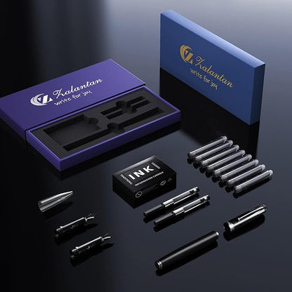 Zalantan Fountain Pen-Smooth Writing Metal Water Pen with Gift Case Fine Nib Consistent Ink Flow Luxury Pen for Nice Pens Includes a Calligraphy Nib 8 Cartridges a Ink Refill Converter(Grey)