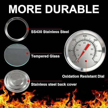 CloudHand 2 inch Grill Thermometer BBQ Thermometer Gauge Smoker Temperature Gauge Grill Pit Replacement Thermometer Stainless Steel Temp Gauge