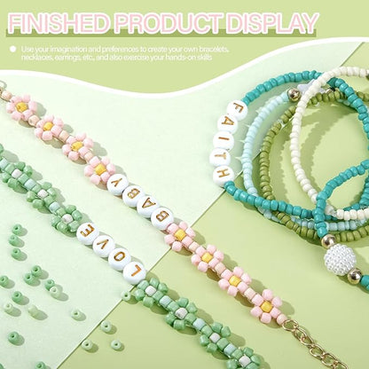 3mm Glass Seed Beads for Bracelet Jewelry Making 24 Colors Bracelet Making Kit for Girls Adults DIY Friendship Bracelets Kits with Letter Beads