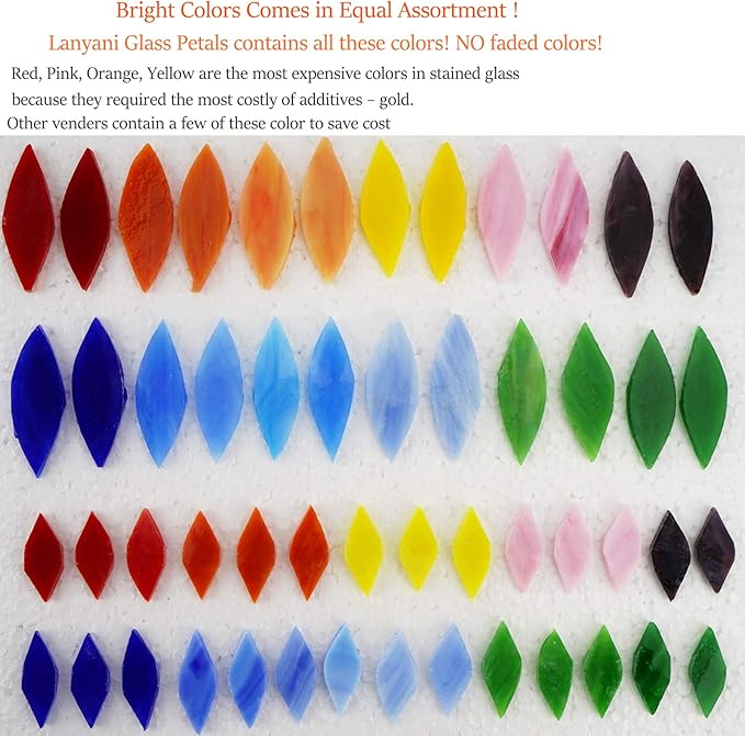 Lanyani Bright Glass Petal Mosaic Tiles, Hand-Cut Stained Glass Flower Leaves Tiles for Crafts, 100 Pieces Assorted Size&Colors…