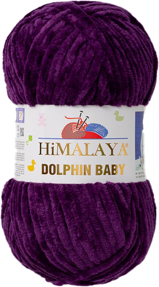1 Skein/Pack Himalaya Dolphin Baby Chenille Yarn, Each Ball 100 gr (3.5 oz), 120 m (132 Yards), 100% Polyester, Super Bulky Baby Blanket Velvet Amigurumi Yarn, 80328 - Purple
