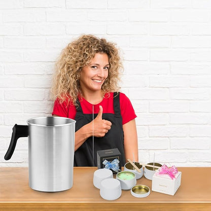 SAEUYVB Light Candle Making Pouring Pot, Holds for 4 pounds, Aluminum Wax Melting Pot with Heat-Resistant Handle and Dripless Pouring Spout for Candle Making，3L