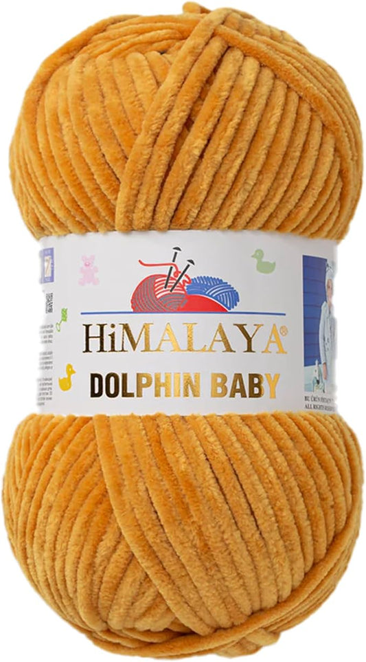 1 Skein/Pack Himalaya Dolphin Baby Chenille Yarn, Each Ball 100 gr (3.5 oz), 120 m (132 Yards), 100% Polyester, Super Bulky Baby Blanket Velvet Amigurumi Yarn, 80330 - Mustard Yellow