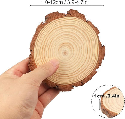 50 PCS 4-4.7 Inch Natural Wood Slices, Unfinished Pine Wood Circles with Barks for Coasters, DIY Crafts, Christmas Rustic Wedding Ornaments and Centerpieces,by GNIEMCKIN.