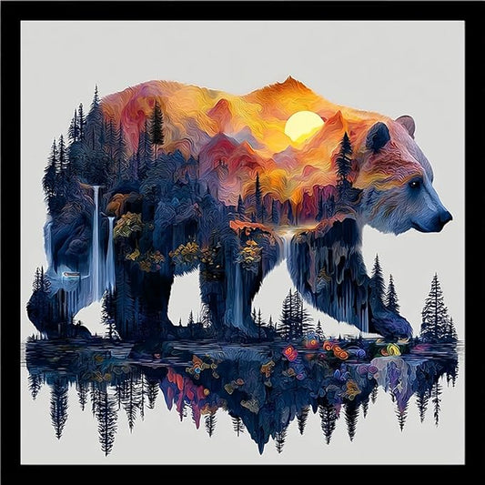DMCVIVR Stamped Cross Stitch Kits for Beginners Adults Needlepoint Kits for Beginners Embroidery Kits for Adults Crossstitch Kit for Beginners 11CT-Abstract Bear 18x18 inchs
