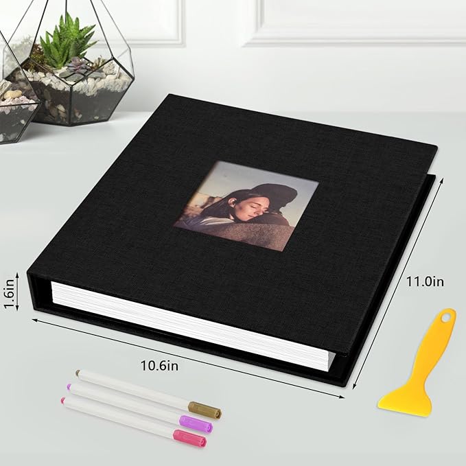 Zesthouse Photo Album Self Adhesive with Picture Display Window, 3-Ring Scrapbook Albums 60 Pages Holds 8x10 5x7 4x6 Photos, DIY Photo Book Ideal Gift for Family Wedding Baby