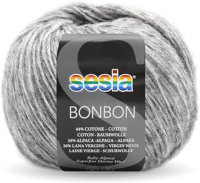 2 Skeins, Baby Alpaca, Superfine Merino Wool, Cotton, 458 Yds/3.5 oz., Needles US 6-7, Sesia Bon Bon (2, Gray - 0461)
